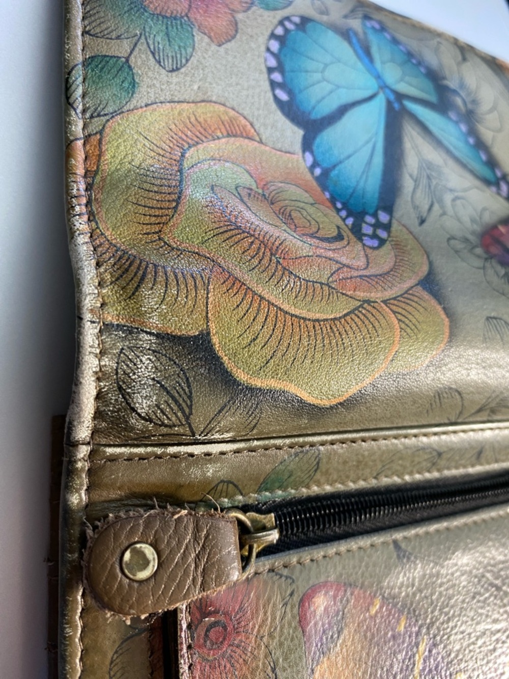 Anuschka Multicolor Butterfly Printed Leather Wallet - Picture 10 of 16